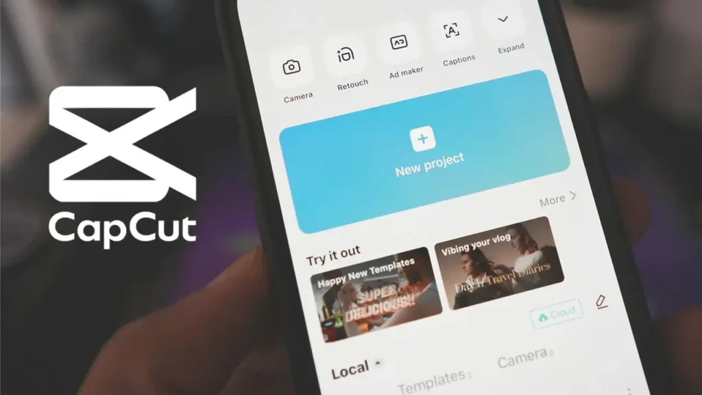 CapCut interface showing the “New Project” option
