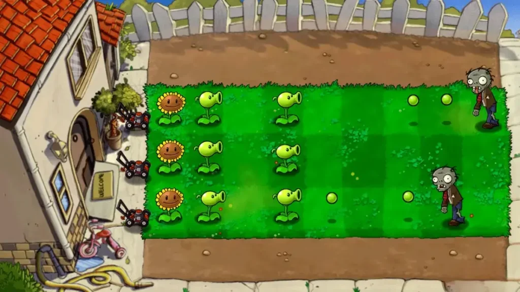 Sunflower and Peashooter Defense in PVZ Mod