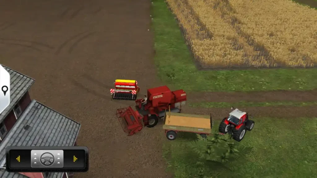 FS 14 farming simulator game interface with tractors on a dirt field