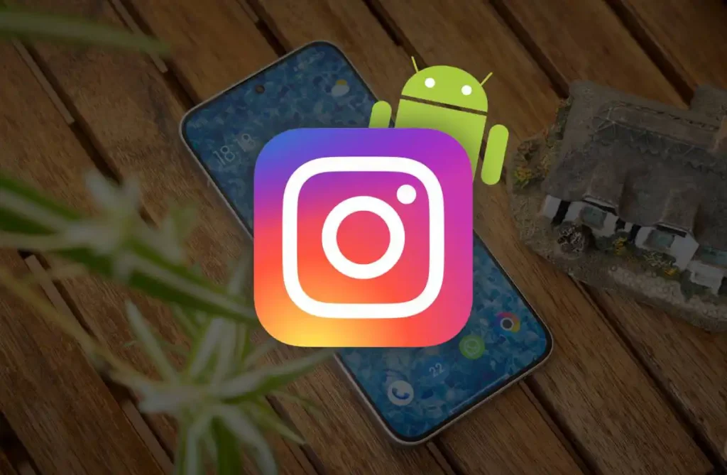 Instagram premium app logo with Android robot on a phone background