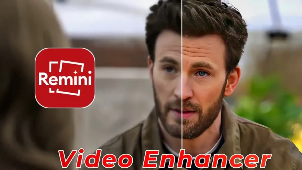 Remini Video Enhancer face demo with before and after quality comparison